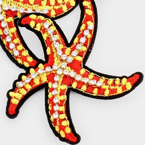 Starfish Crystal Seed Bead Dangle Earrings - Picture 2 of 3